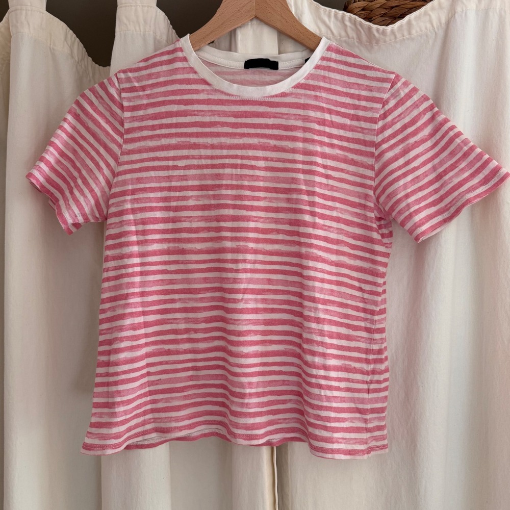 ATM Anthony Thomas Melillo Pink White Striped Cotton T-Shirt XS AW1532-EM6